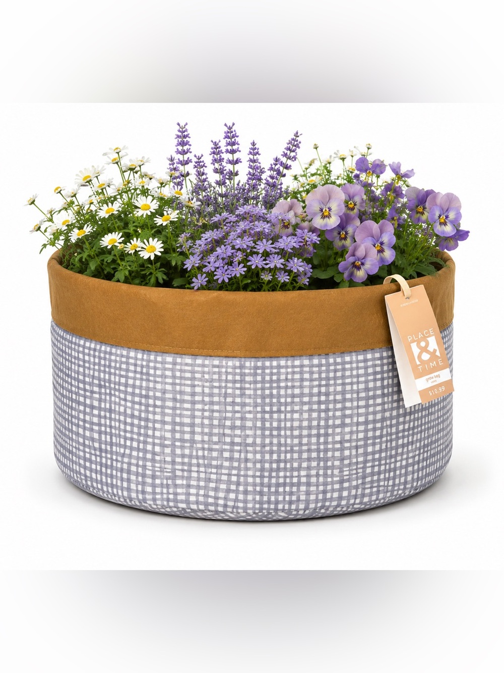 Place & Time Grow Bag Reusable Plaid Planter 8.6” x 7.8”